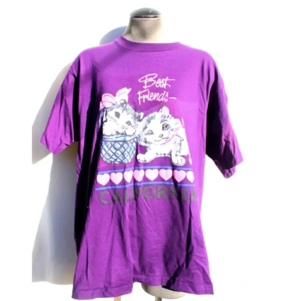 Vtg 1980s Puffy Foam Best Friends Kittens Advertising Mens Short Sleeve T-Shirt